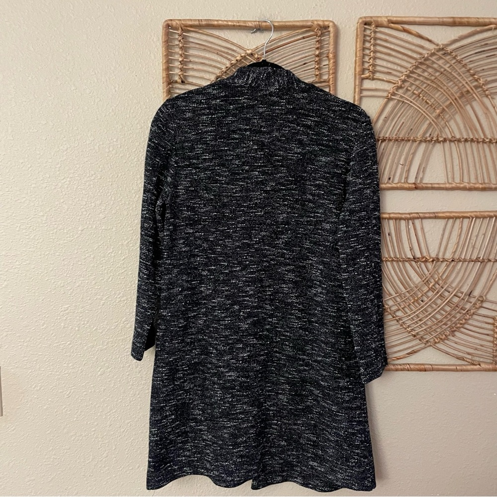 Eileen Fisher Micro Tweed Knit Long Cardigan Black White Textured Sz S B2 - Picture 3 of 14